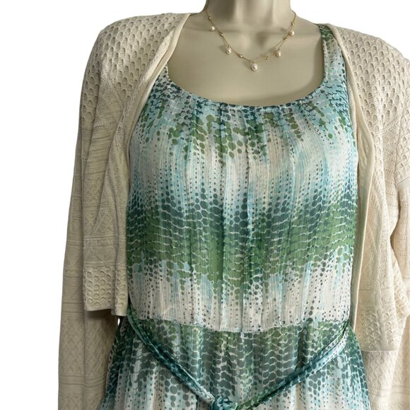 ESPRIT SILK DRESS Garden Fairy Sheer Green & Blue Floral Vines Print Lined 12 US - Picture 2 of 8